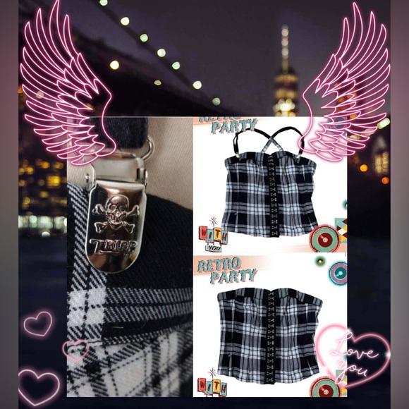 Tripp Nyc black & white plaid print schoolgirl corset & skirt set - Picture 5 of 17